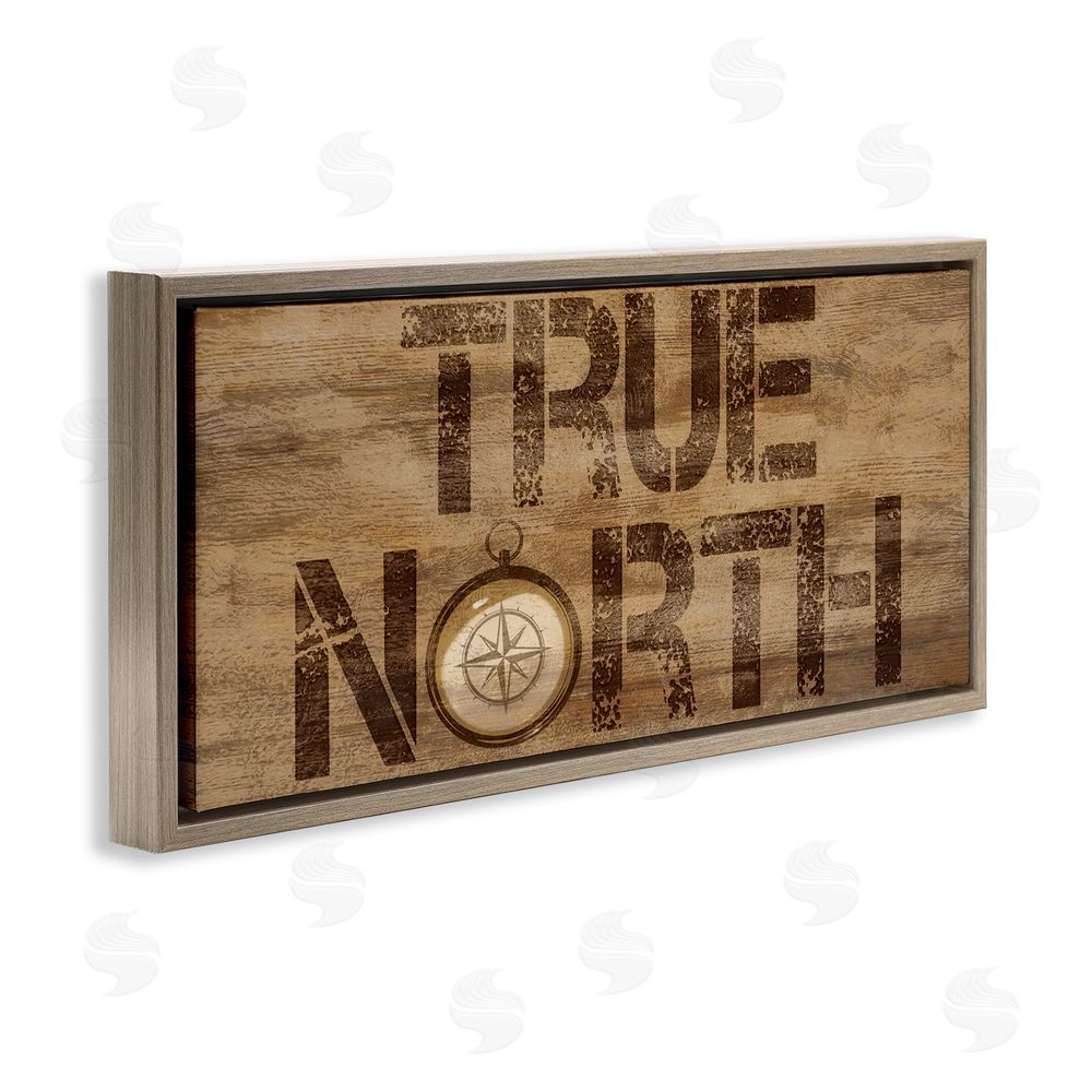 Lucca Sheppard Rustic True North Compass Brown Floating Frame Canvas Wall Art Print