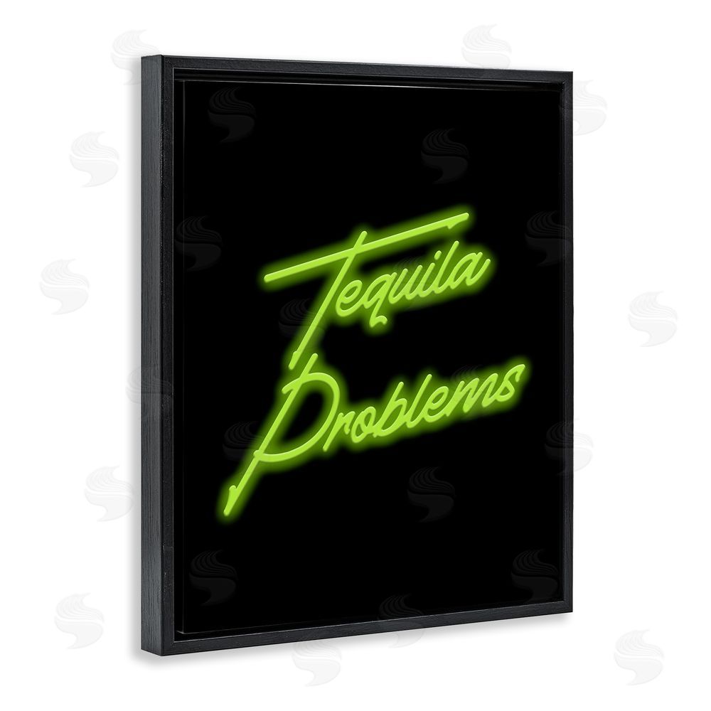 House of Lulu Tequila Problems Neon Black Floating Frame Canvas Wall Art Print