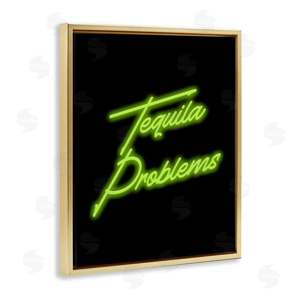 House of Lulu Tequila Problems Neon Gold Floating Frame Canvas Wall Art Print