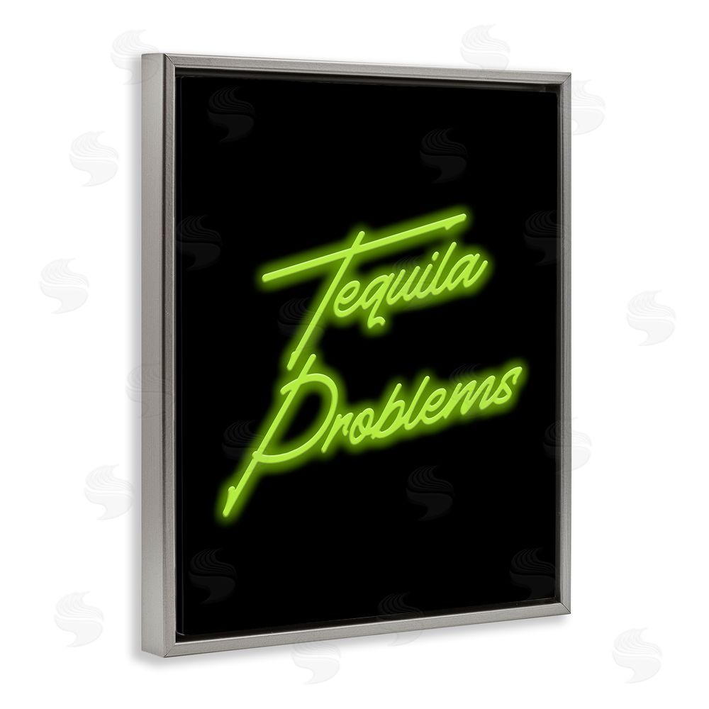 House of Lulu Tequila Problems Neon Grey Floating Frame Canvas Wall Art Print