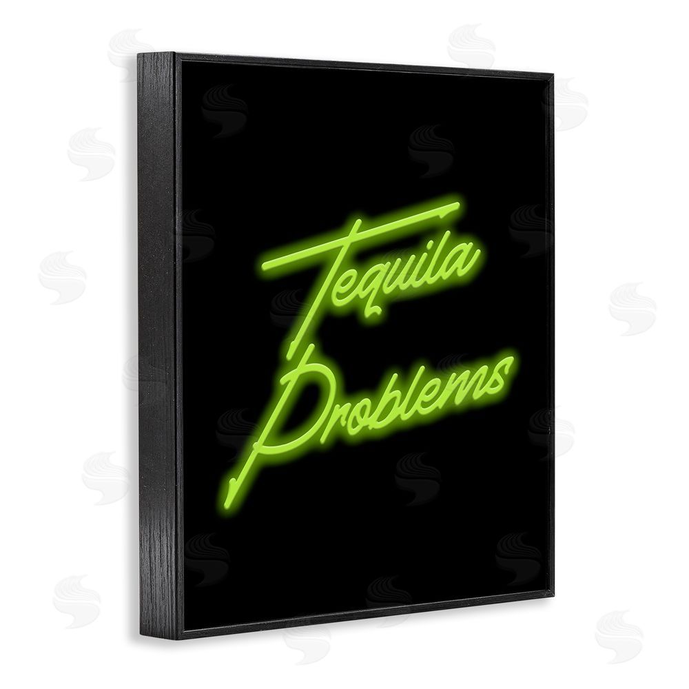 House of Lulu Tequila Problems Neon Black Framed Giclee Wall Art Print