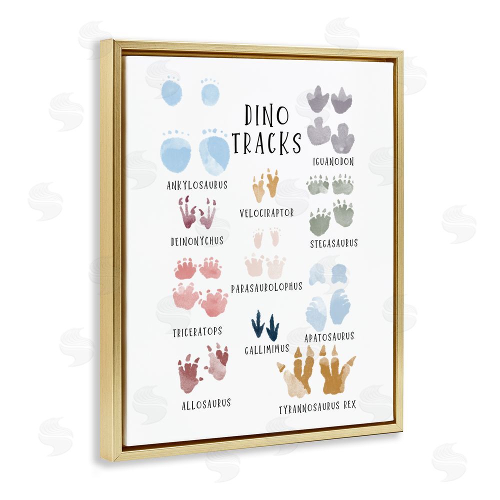 Katie Griggs Dino Tracks Diagram Gold Floating Frame Canvas Wall Art Print