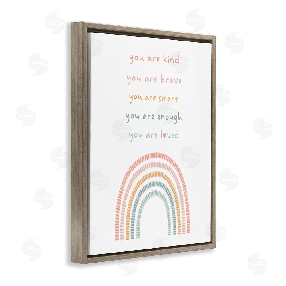 Stupell Studio Inspirational Pastel Rainbow Brown Floating Frame Canvas Wall Art Print