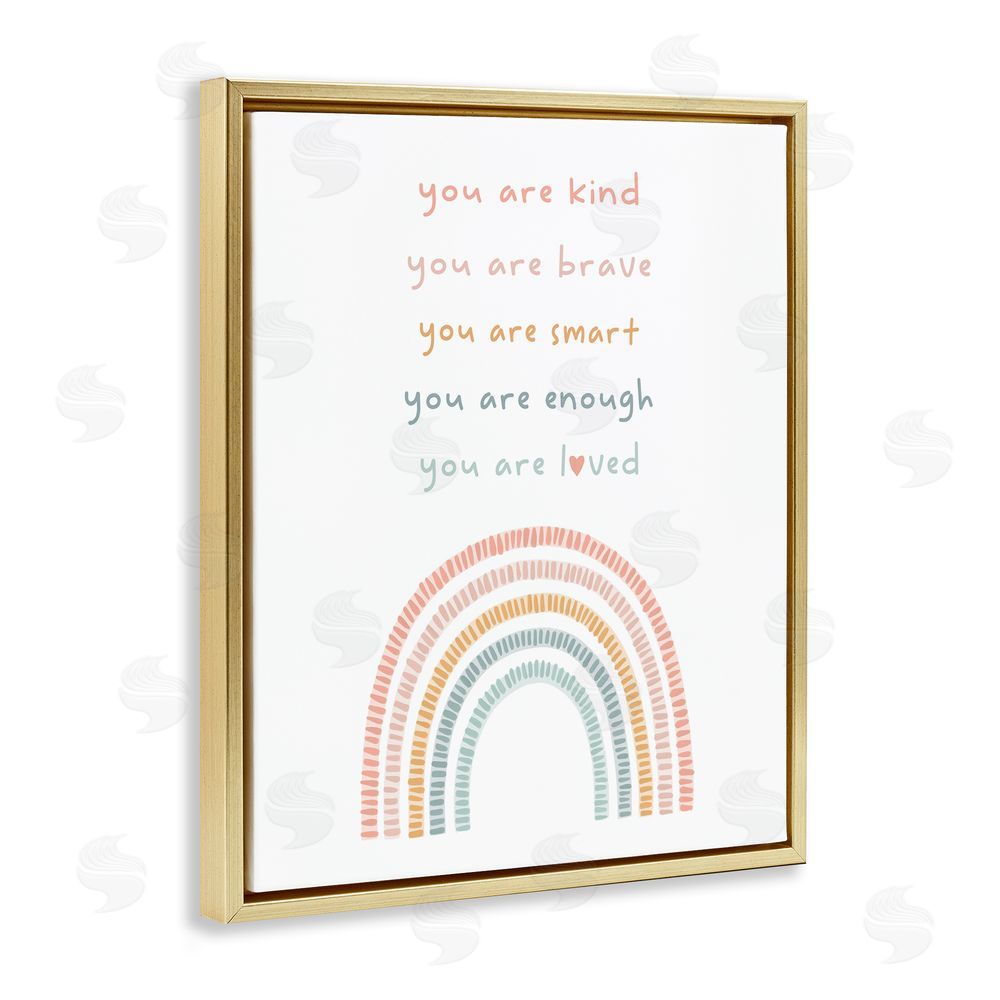 Stupell Studio Inspirational Pastel Rainbow Gold Floating Frame Canvas Wall Art Print