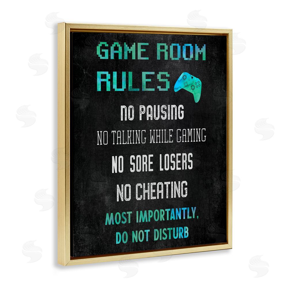 CAD Designs Vintage Game Room Rules Gold Floating Frame Canvas Wall Art Print