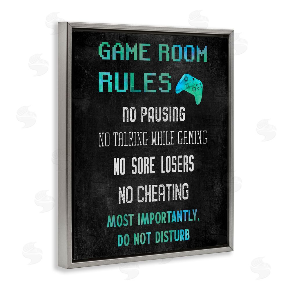 CAD Designs Vintage Game Room Rules Grey Floating Frame Canvas Wall Art Print