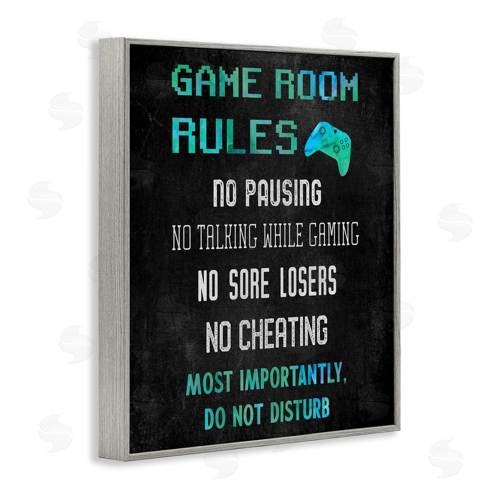 CAD Designs Vintage Game Room Rules Gray Framed Giclee Wall Art Print