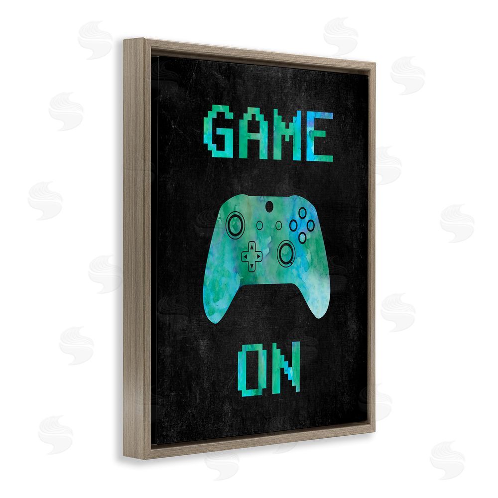 CAD Designs Pixel Game On Controller Brown Floating Frame Canvas Wall Art Print