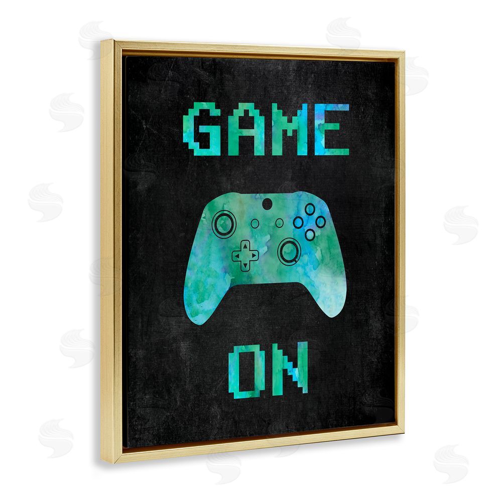 CAD Designs Pixel Game On Controller Gold Floating Frame Canvas Wall Art Print