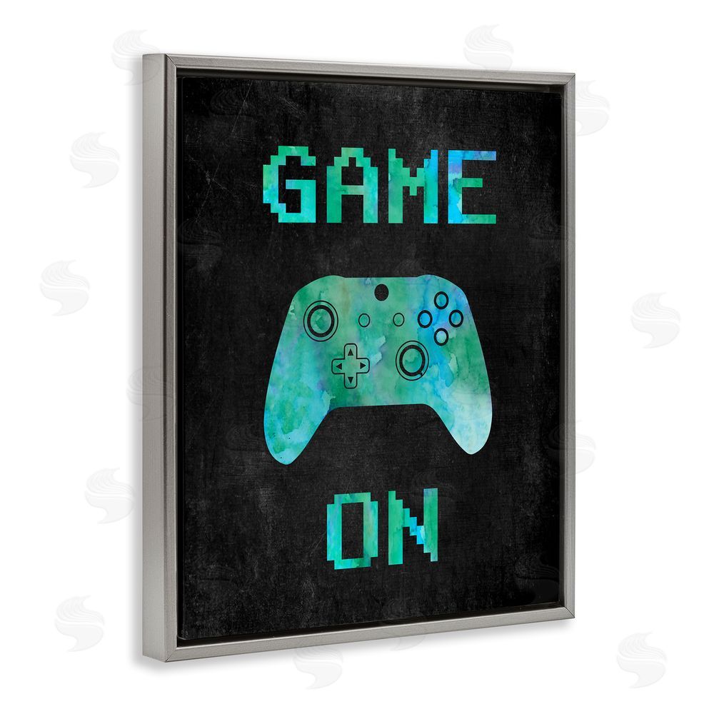 CAD Designs Pixel Game On Controller Grey Floating Frame Canvas Wall Art Print
