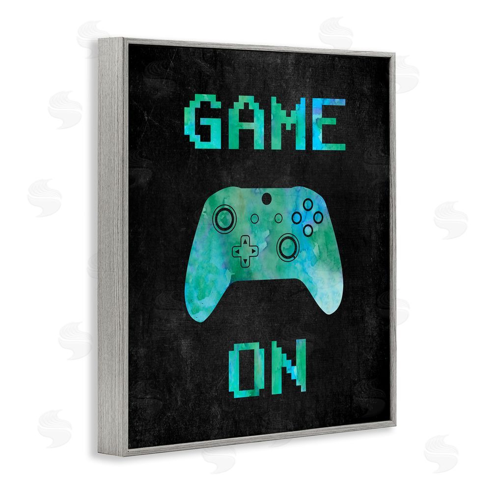 CAD Designs Pixel Game On Controller Gray Framed Giclee Wall Art Print