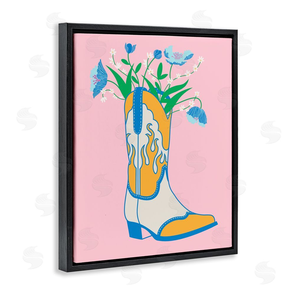 Grace Popp Pastel Cowgirl Boot Black Floating Frame Canvas Wall Art Print
