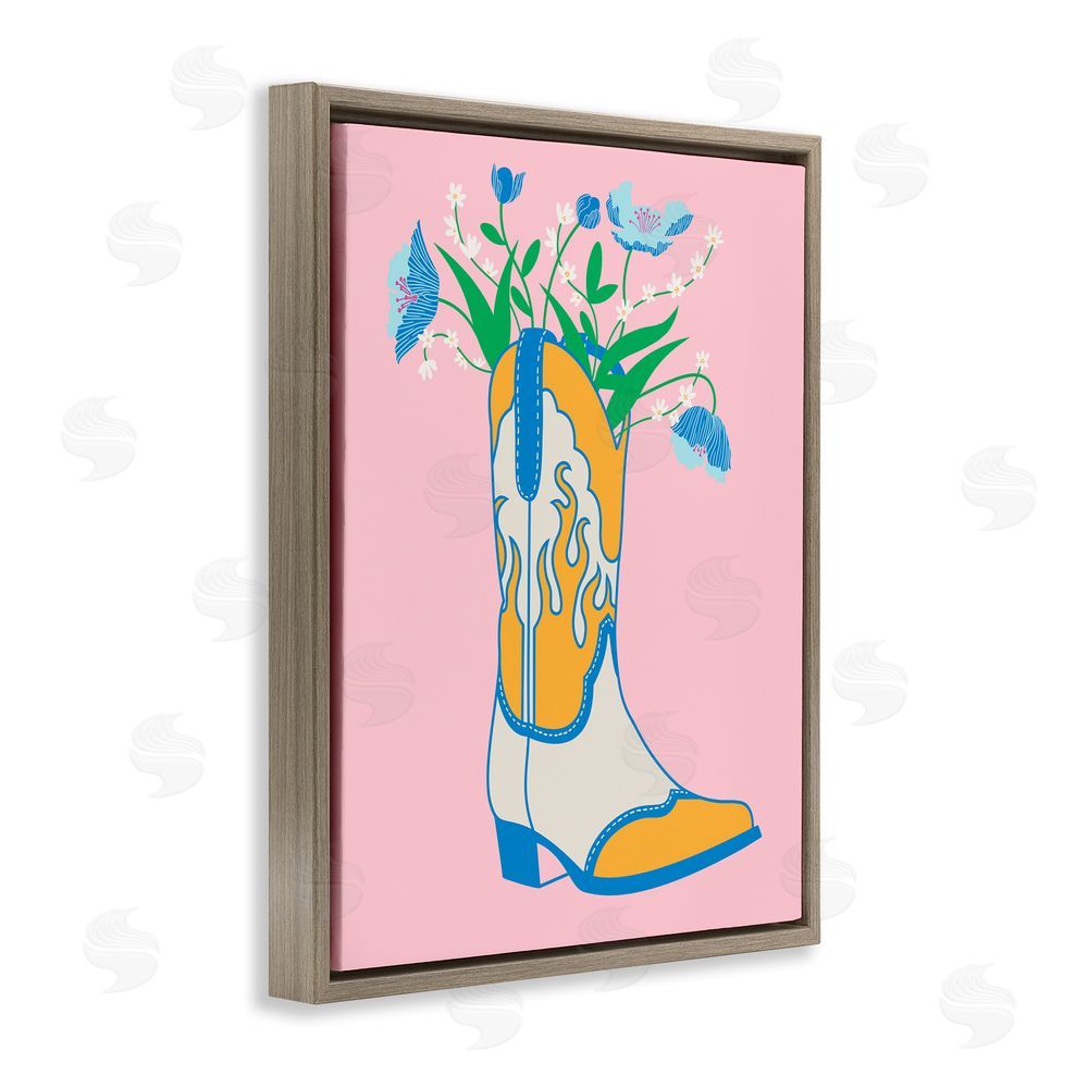 Grace Popp Pastel Cowgirl Boot Brown Floating Frame Canvas Wall Art Print