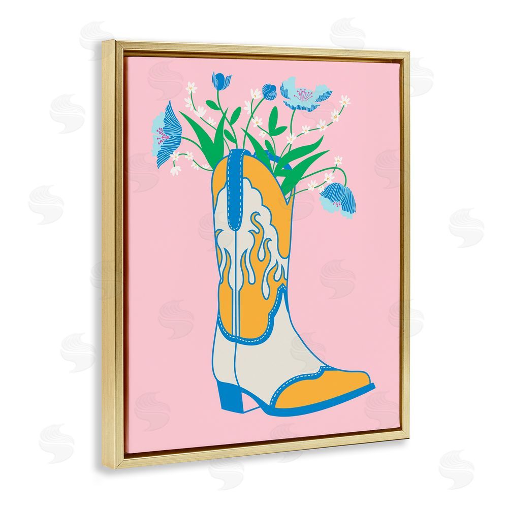 Grace Popp Pastel Cowgirl Boot Gold Floating Frame Canvas Wall Art Print