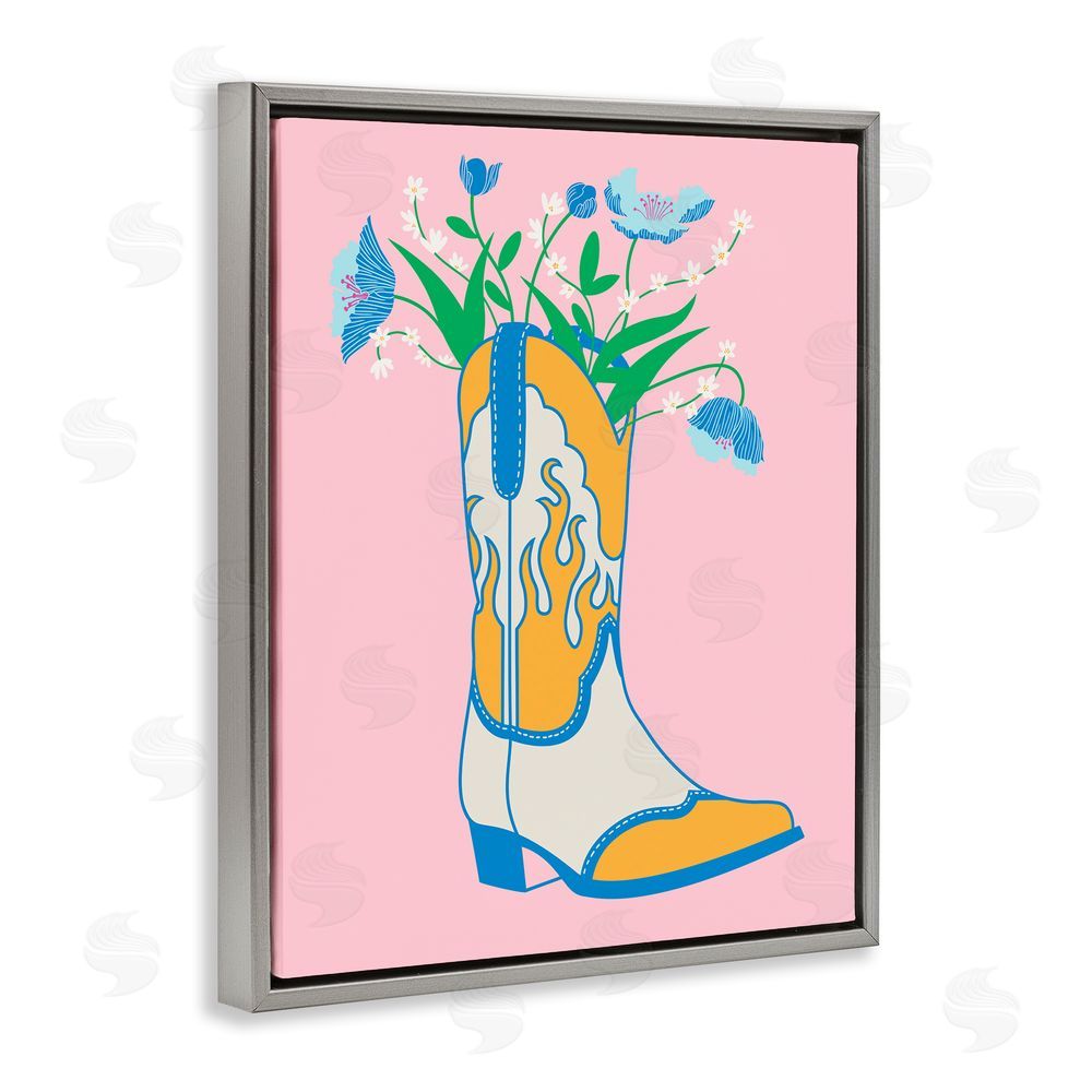 Grace Popp Pastel Cowgirl Boot Grey Floating Frame Canvas Wall Art Print
