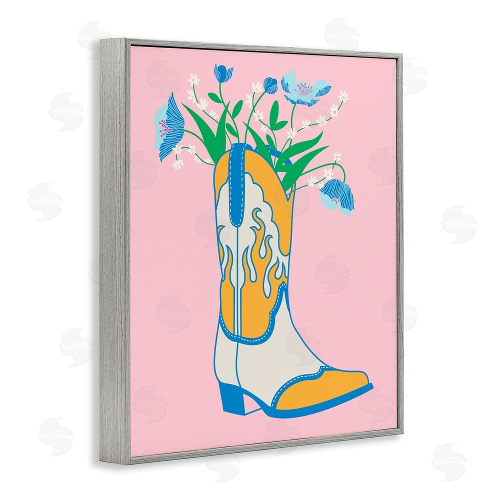 Grace Popp Pastel Cowgirl Boot Gray Framed Giclee Wall Art Print