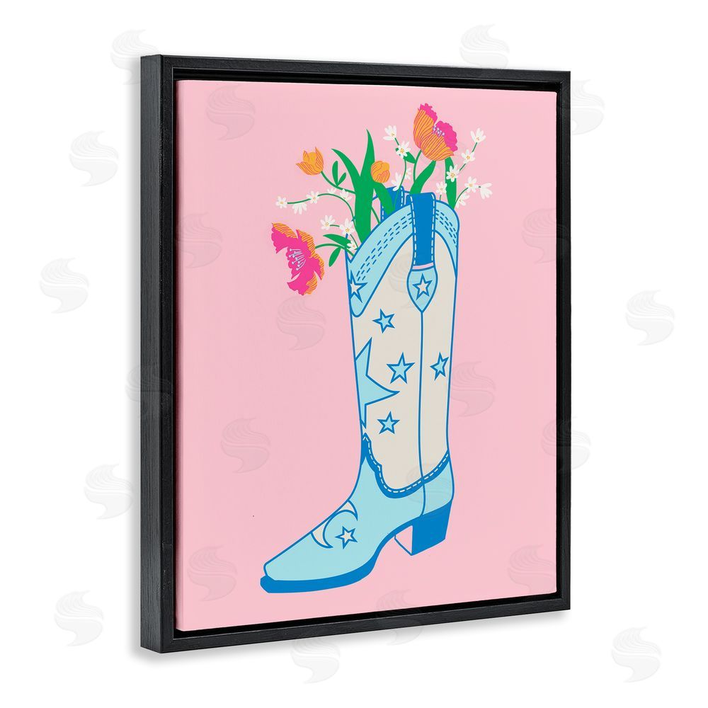 Grace Popp Pink Floral Cowgirl Boot Black Floating Frame Canvas Wall Art Print