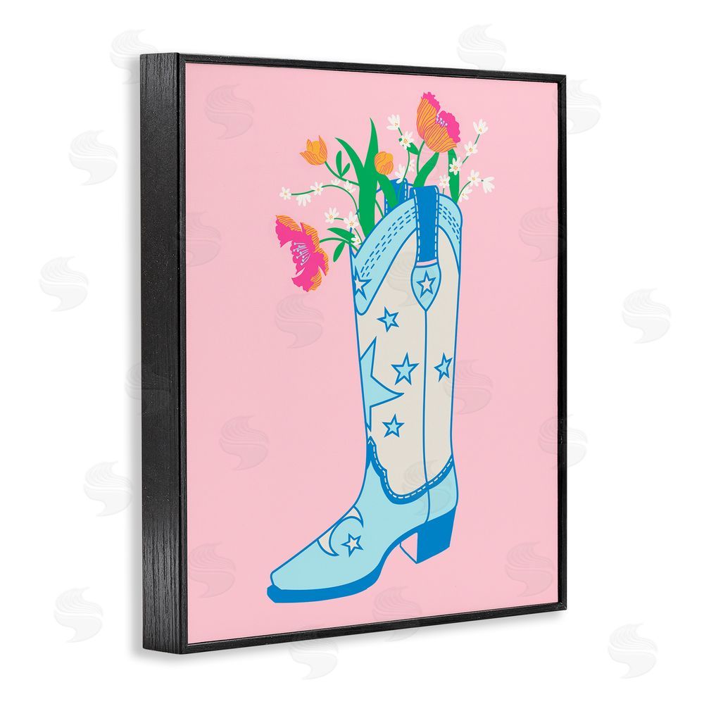 Grace Popp Pink Floral Cowgirl Boot Black Framed Giclee Wall Art Print