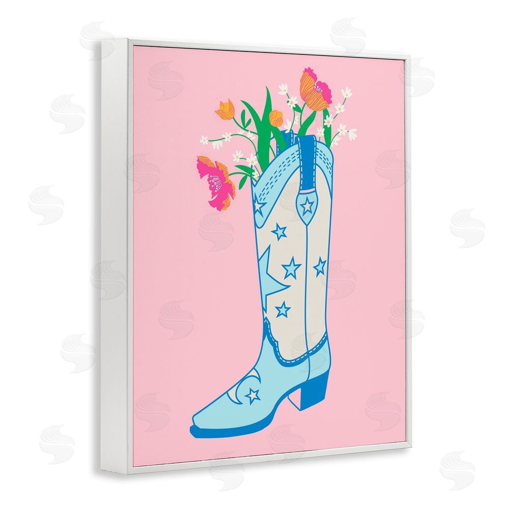 Grace Popp Pink Floral Cowgirl Boot White Framed Giclee Wall Art Print