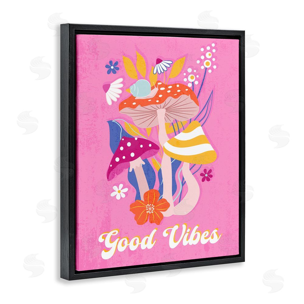 Martina Pavlova Good Vibes Retro Mushrooms Black Floating Frame Canvas Wall Art Print