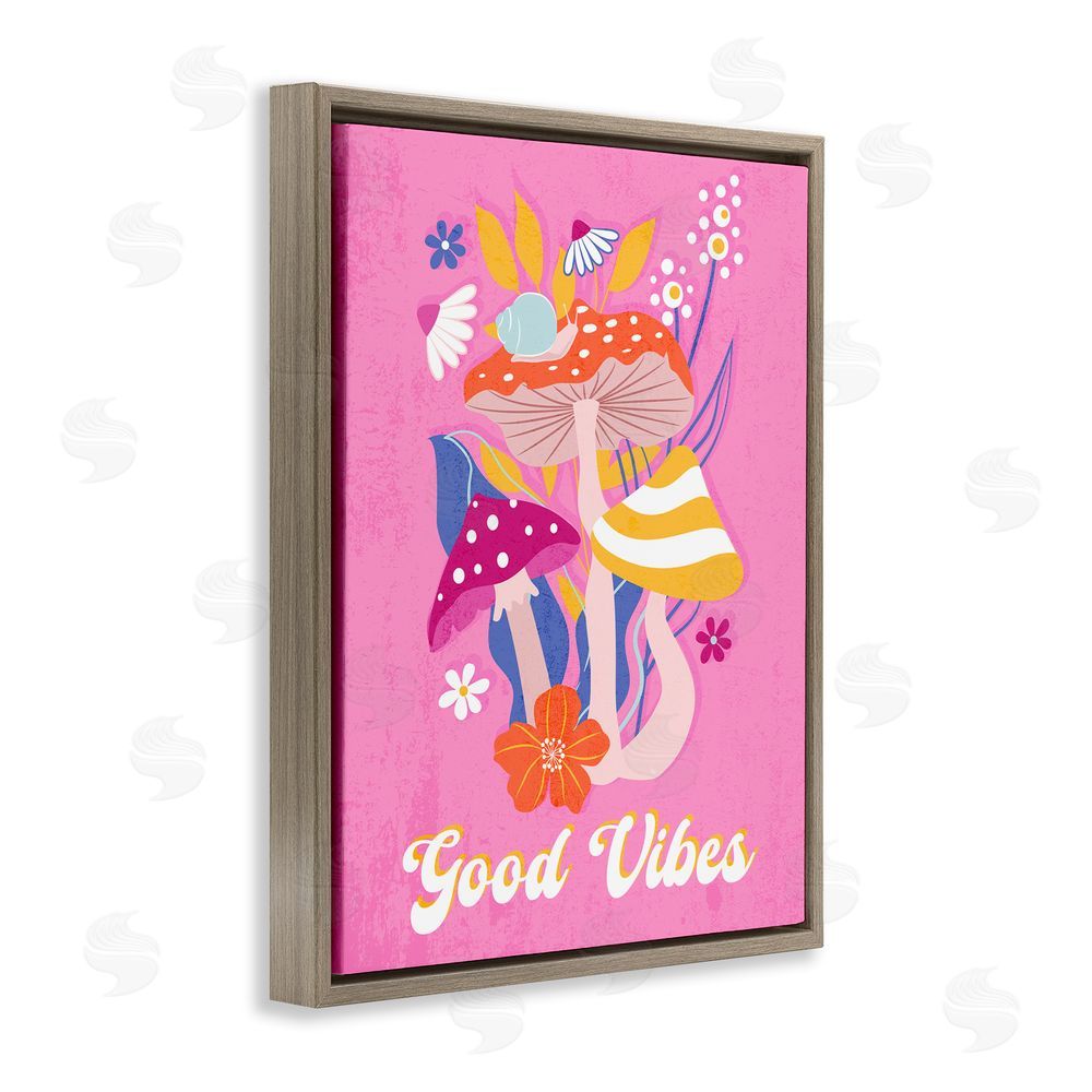 Martina Pavlova Good Vibes Retro Mushrooms Brown Floating Frame Canvas Wall Art Print