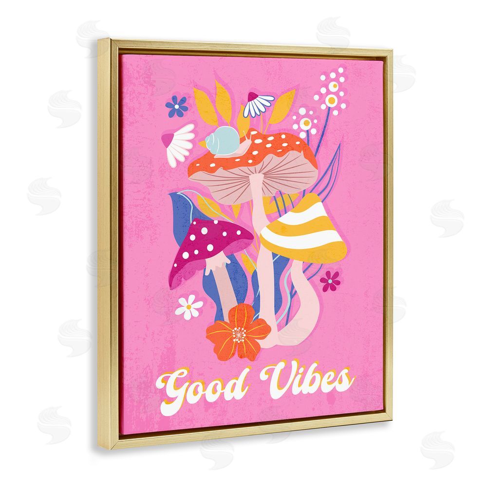 Martina Pavlova Good Vibes Retro Mushrooms Gold Floating Frame Canvas Wall Art Print