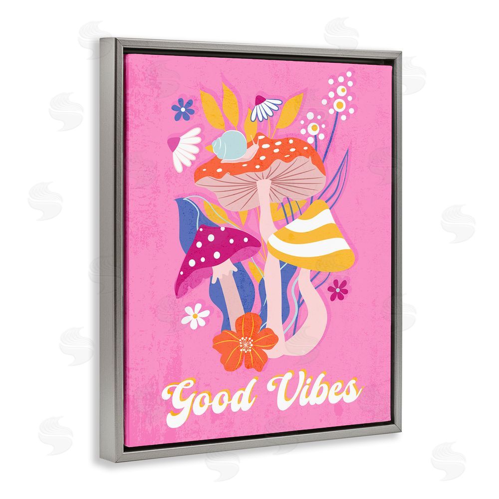 Martina Pavlova Good Vibes Retro Mushrooms Grey Floating Frame Canvas Wall Art Print