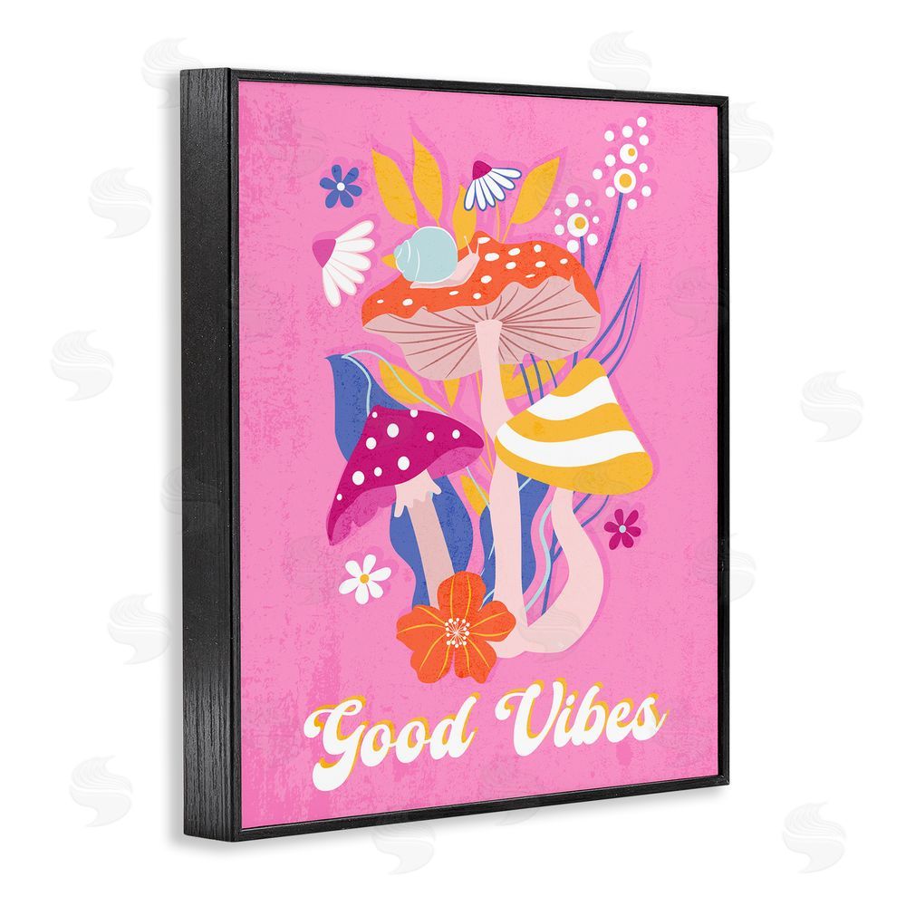 Martina Pavlova Good Vibes Retro Mushrooms Black Framed Giclee Wall Art Print