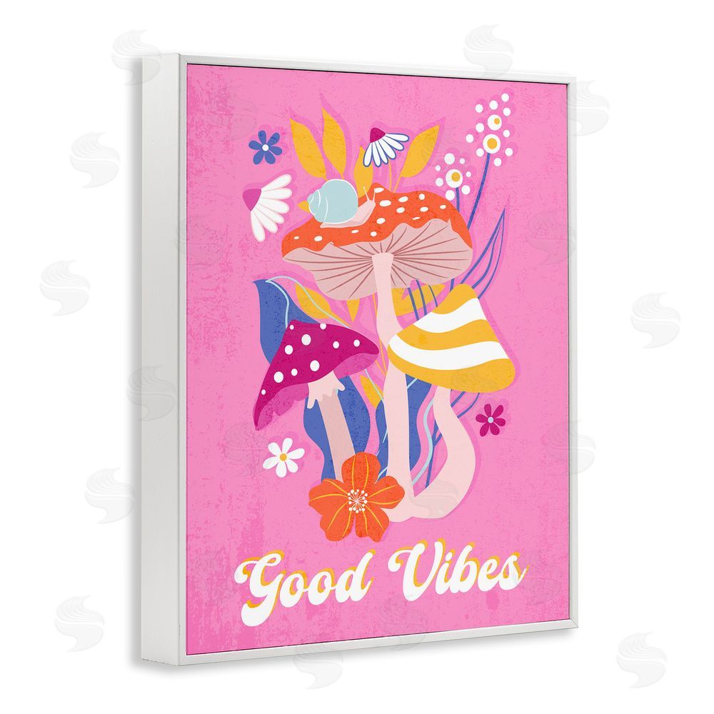 Martina Pavlova Good Vibes Retro Mushrooms White Framed Giclee Wall Art Print