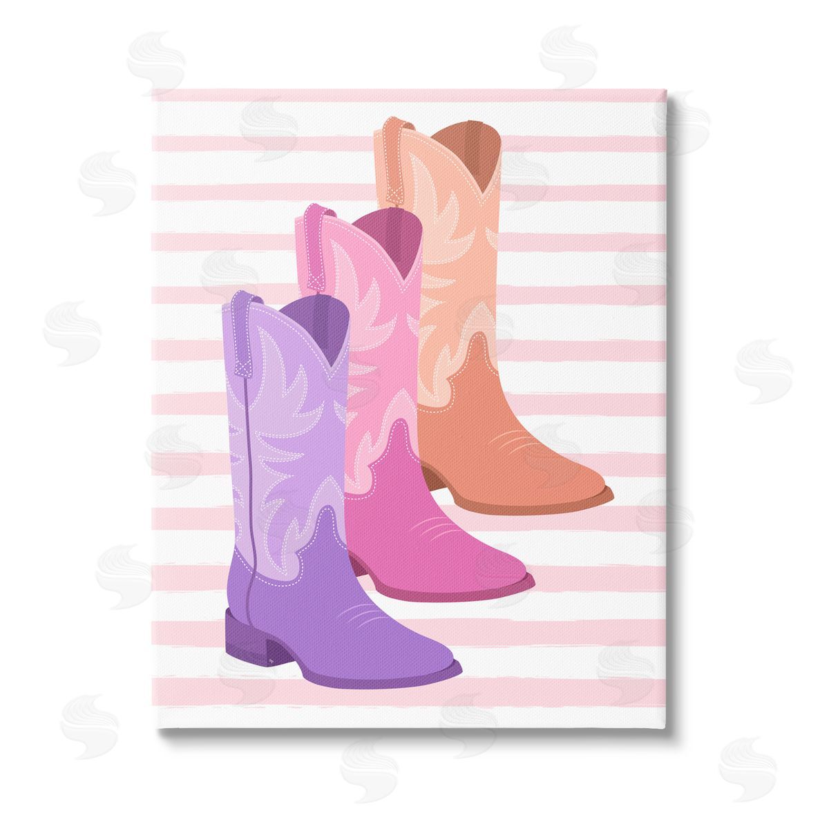 Martina Pavlova Striped Pastel Cowgirl Boots Stretched Canvas Wall Art Print