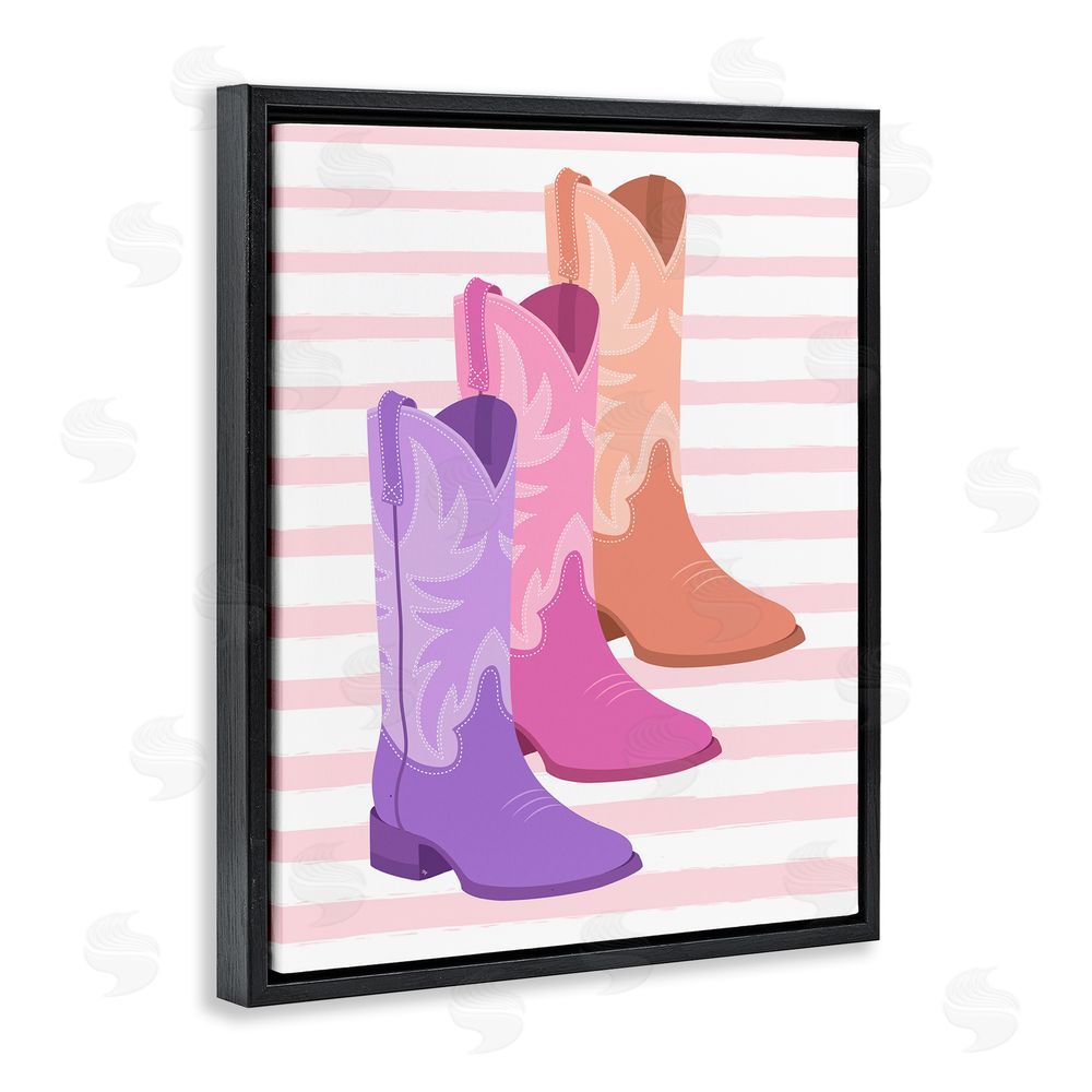 Martina Pavlova Striped Pastel Cowgirl Boots Black Floating Frame Canvas Wall Art Print