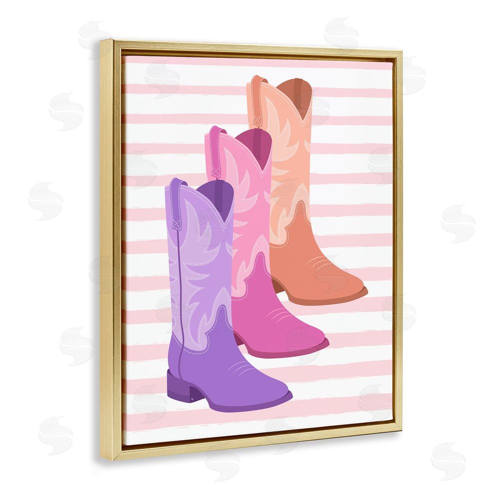 Martina Pavlova Striped Pastel Cowgirl Boots Gold Floating Frame Canvas Wall Art Print