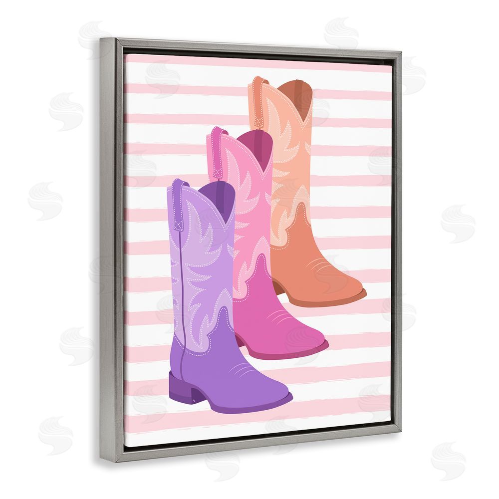 Martina Pavlova Striped Pastel Cowgirl Boots Grey Floating Frame Canvas Wall Art Print