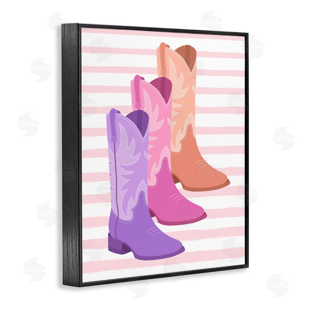 Martina Pavlova Striped Pastel Cowgirl Boots Black Framed Giclee Wall Art Print