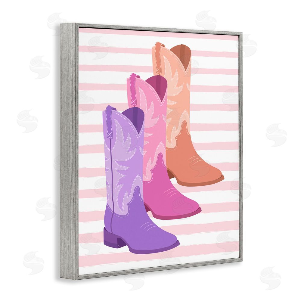 Martina Pavlova Striped Pastel Cowgirl Boots Gray Framed Giclee Wall Art Print