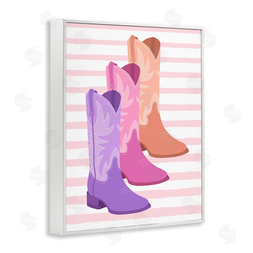 Martina Pavlova Striped Pastel Cowgirl Boots White Framed Giclee Wall Art Print