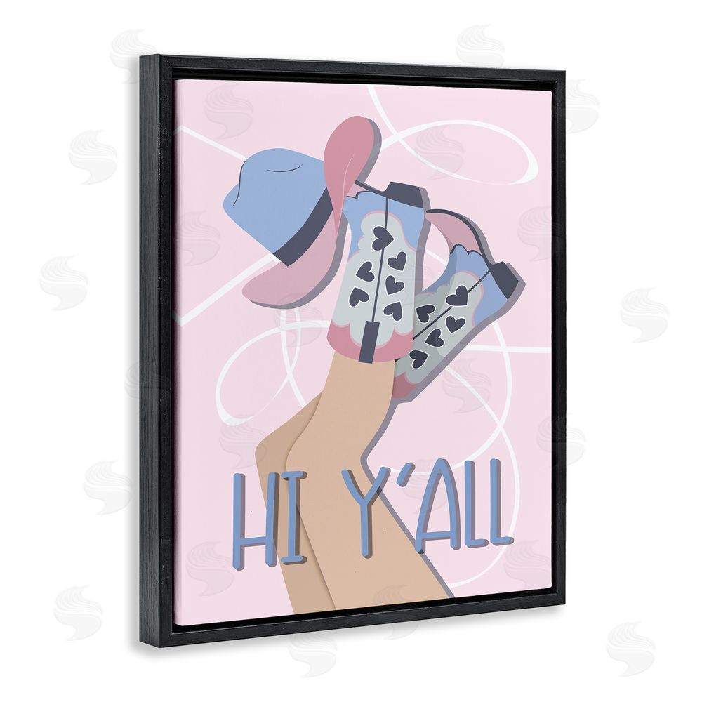 Martina Pavlova Hi Y'all Pastel Cowgirl Black Floating Frame Canvas Wall Art Print