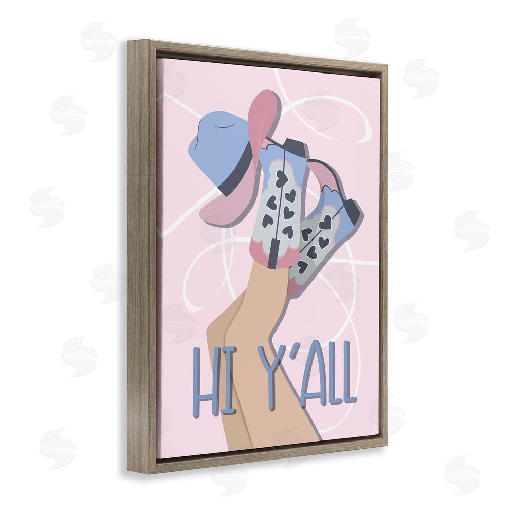 Martina Pavlova Hi Y'all Pastel Cowgirl Brown Floating Frame Canvas Wall Art Print
