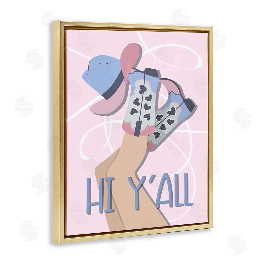 Martina Pavlova Hi Y'all Pastel Cowgirl Gold Floating Frame Canvas Wall Art Print