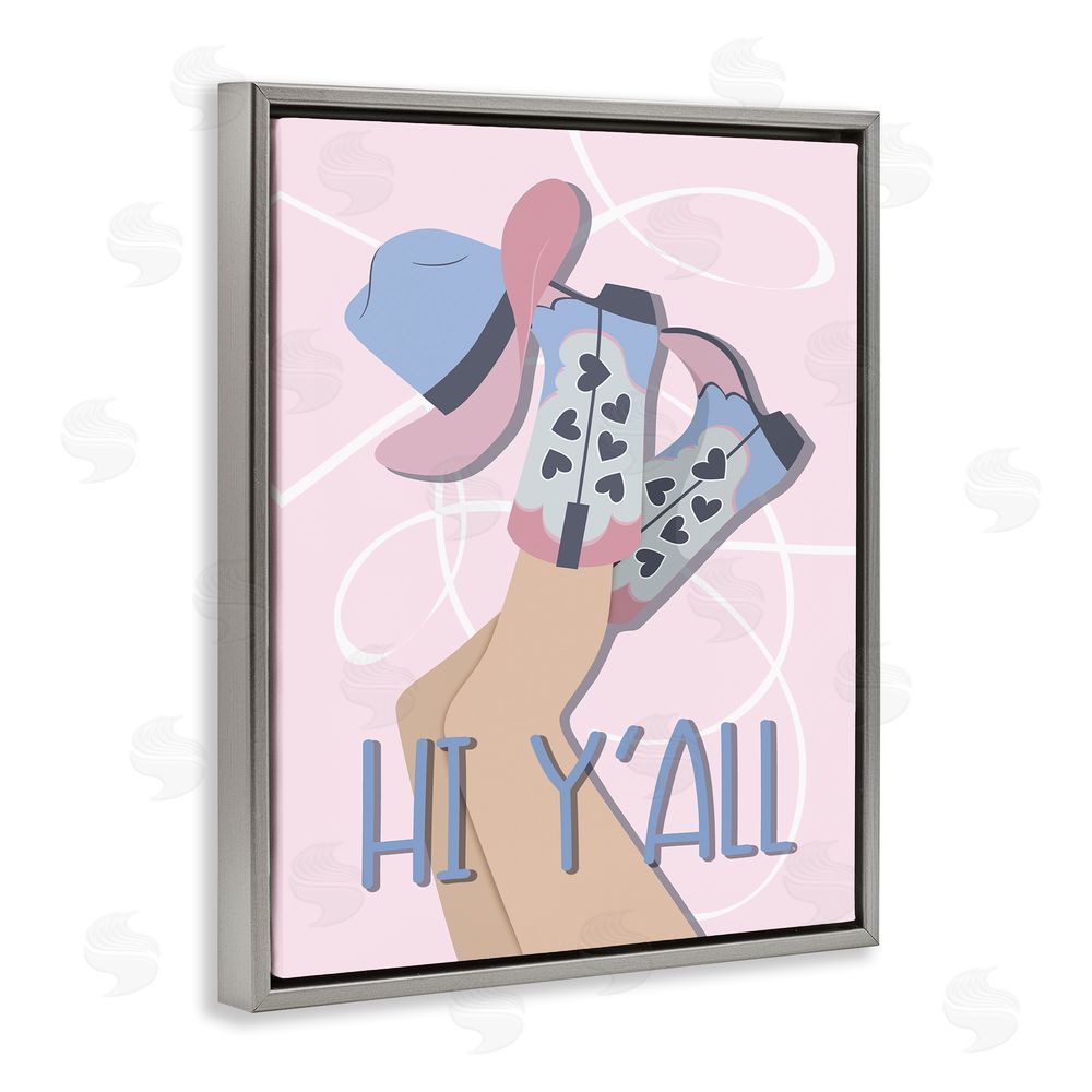 Martina Pavlova Hi Y'all Pastel Cowgirl Grey Floating Frame Canvas Wall Art Print