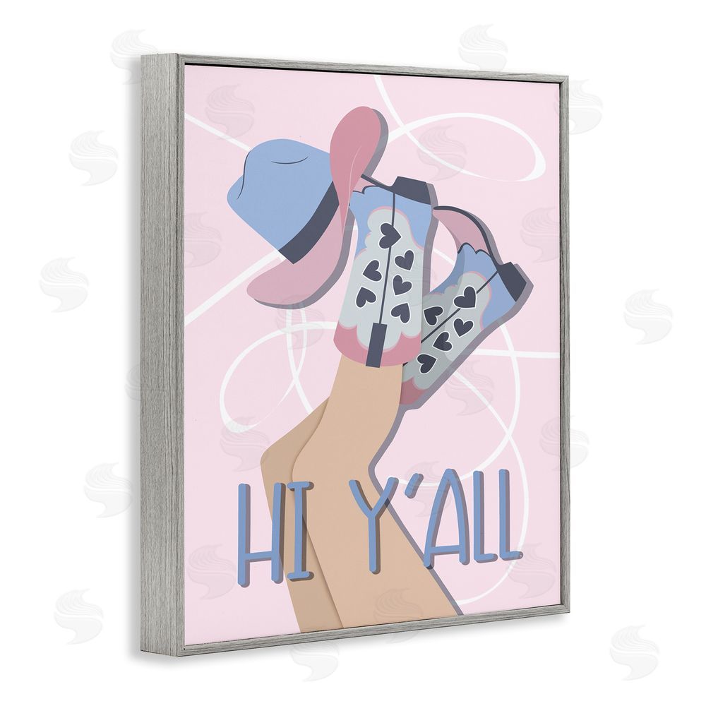 Martina Pavlova Hi Y'all Pastel Cowgirl Gray Framed Giclee Wall Art Print