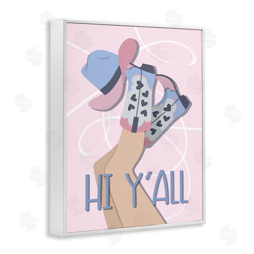 Martina Pavlova Hi Y'all Pastel Cowgirl White Framed Giclee Wall Art Print