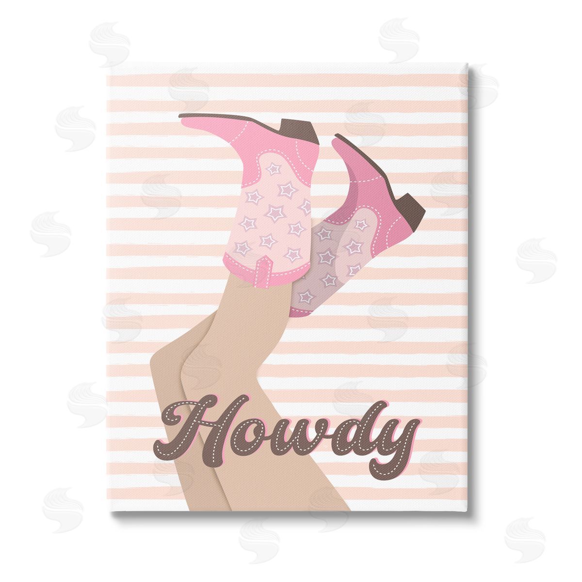 Martina Pavlova Howdy Cowgirl on Stripes Stretched Canvas Wall Art Print