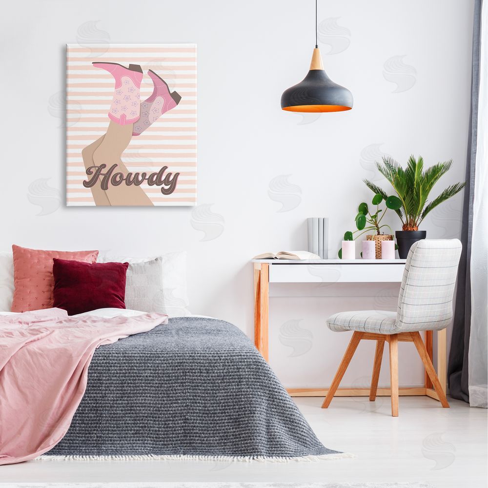 Martina Pavlova Howdy Cowgirl on Stripes Canvas Wall Art Print in Room