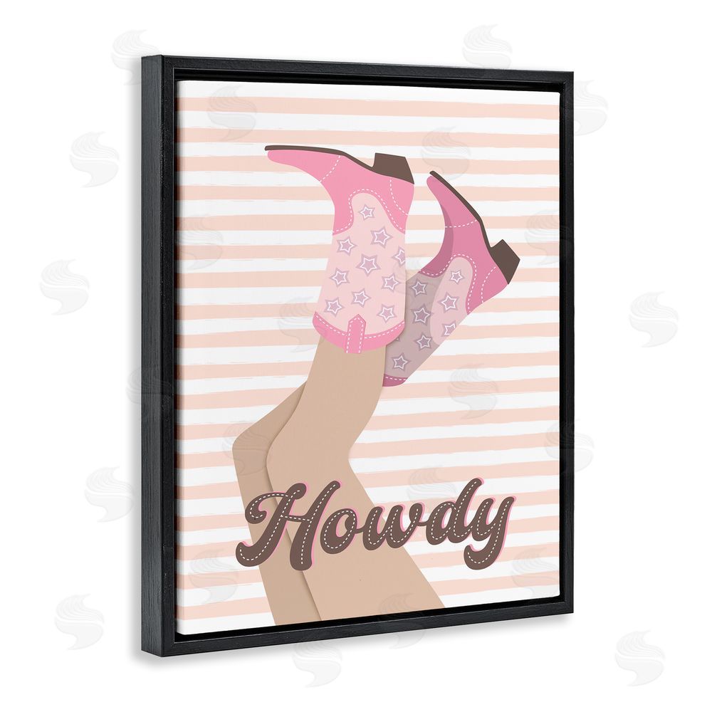 Martina Pavlova Howdy Cowgirl on Stripes Black Floating Frame Canvas Wall Art Print