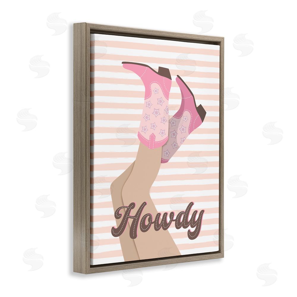 Martina Pavlova Howdy Cowgirl on Stripes Brown Floating Frame Canvas Wall Art Print