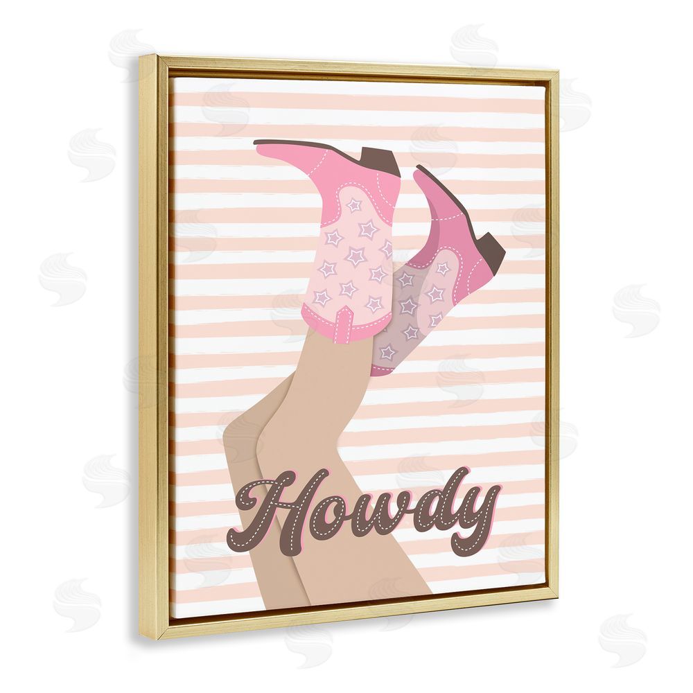 Martina Pavlova Howdy Cowgirl on Stripes Gold Floating Frame Canvas Wall Art Print