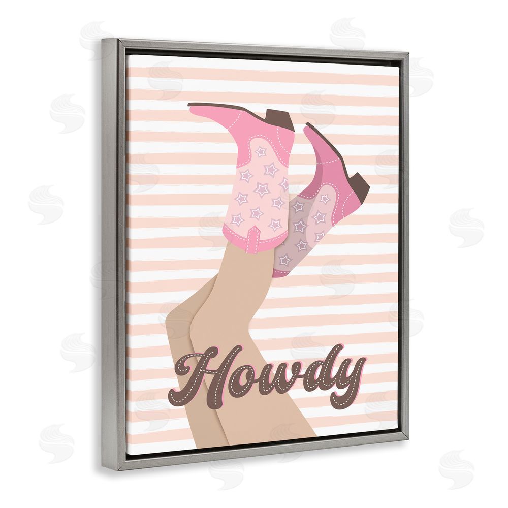 Martina Pavlova Howdy Cowgirl on Stripes Grey Floating Frame Canvas Wall Art Print