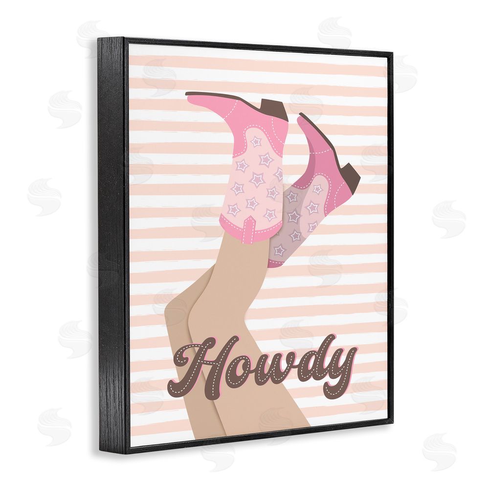 Martina Pavlova Howdy Cowgirl on Stripes Black Framed Giclee Wall Art Print