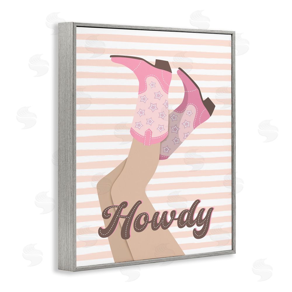 Martina Pavlova Howdy Cowgirl on Stripes Gray Framed Giclee Wall Art Print